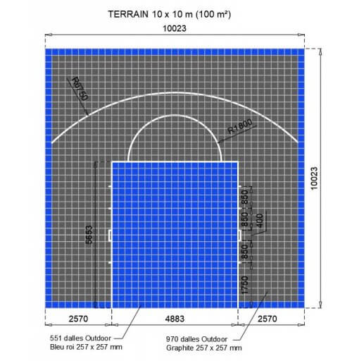Terrain de Basketball - Plan 2D - Terrain-basket.fr - 10x10 m