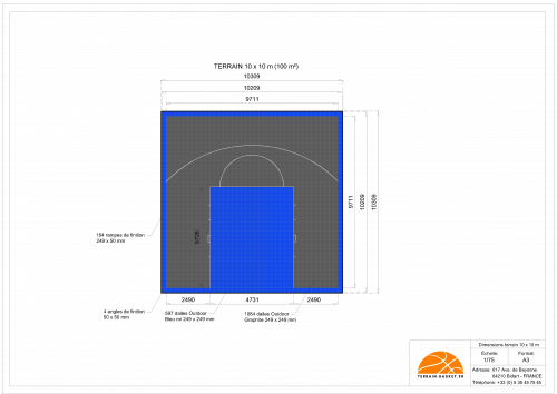 Plan Dalles Terrains Basket INTERIEUR avec rampes-10 x 10