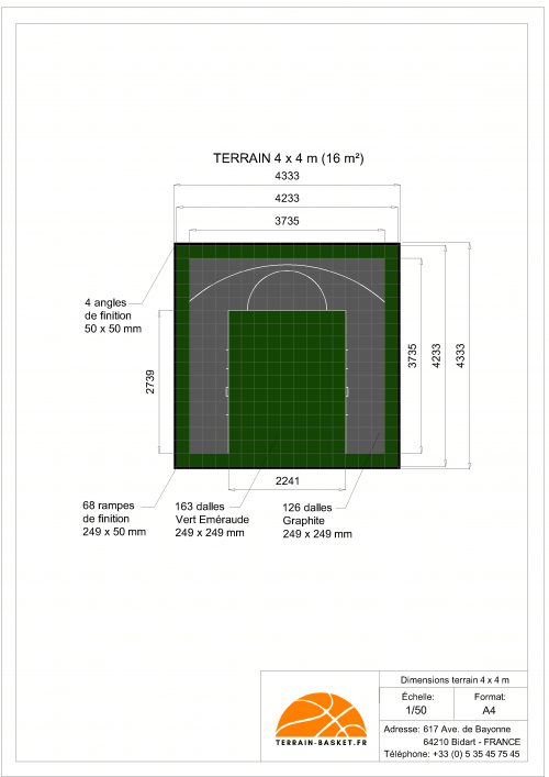 Plan Dalles Terrains Basket INTERIEUR avec rampes-4 x 4