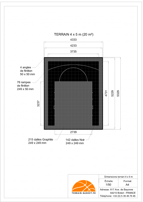 Plan Dalles Terrains Basket INTERIEUR avec rampes-4 x 5