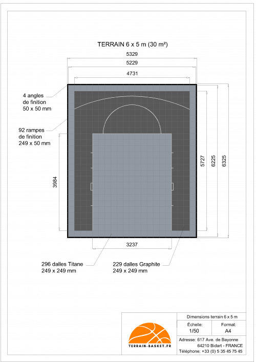 Plan Dalles Terrains Basket INTERIEUR avec rampes-6 x 5