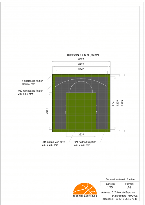 Plan Dalles Terrains Basket INTERIEUR avec rampes-6 x 6