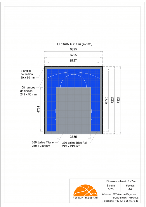 Plan Dalles Terrains Basket INTERIEUR avec rampes-6 x 7