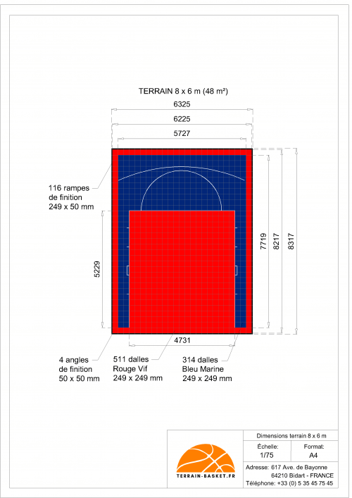 Plan Dalles Terrains Basket INTERIEUR avec rampes-8 x 6