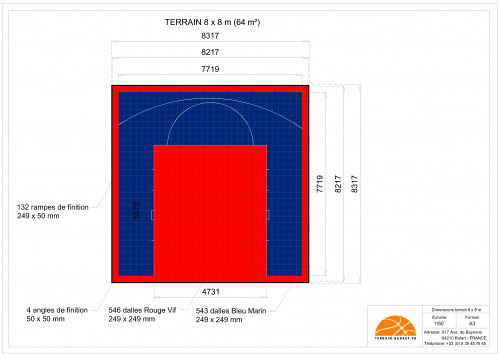 Plan Dalles Terrains Basket INTERIEUR avec rampes-8 x 8
